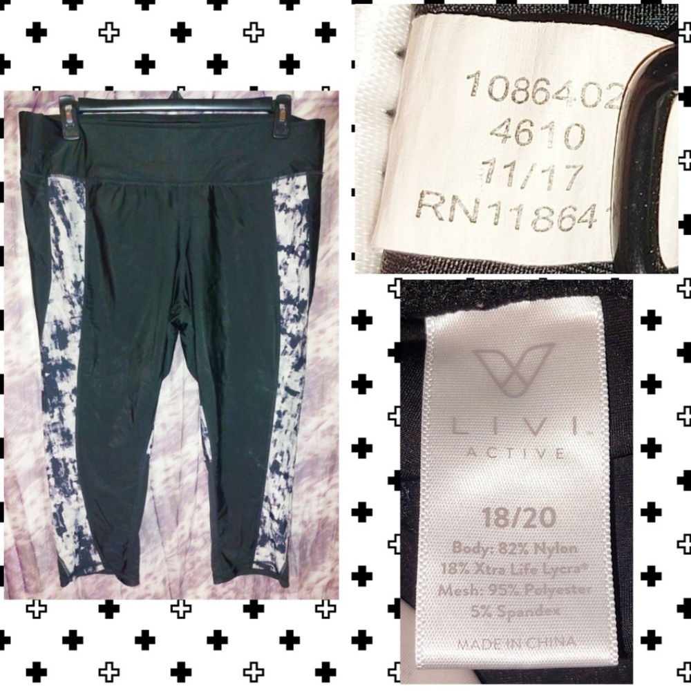 Livi Active Black & Gray Colorblock & Abstract Stretch Knit Cropped Pants 18/20